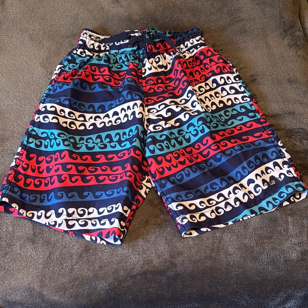 Speedo red, white and blue waves swim trunks